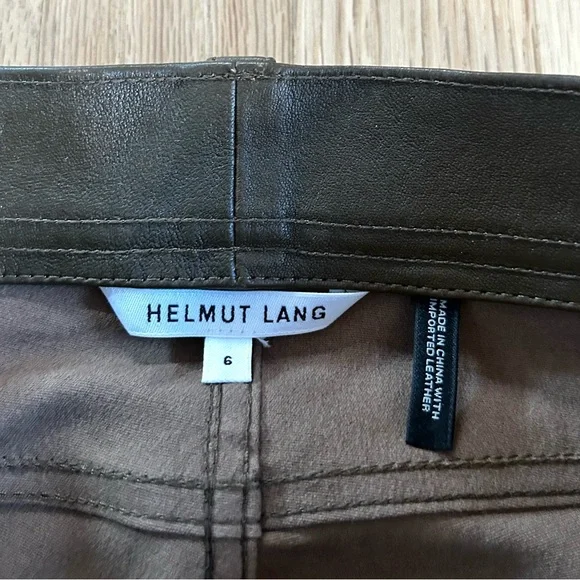 HELMUT LANG lamb leather pants ankle zip slim fit olive green size 6